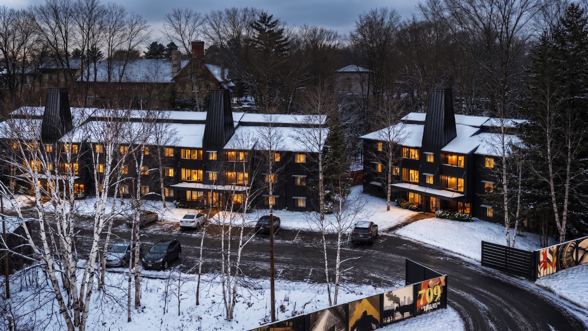 Aerial rendering of 709 Stewart Avenue in winter