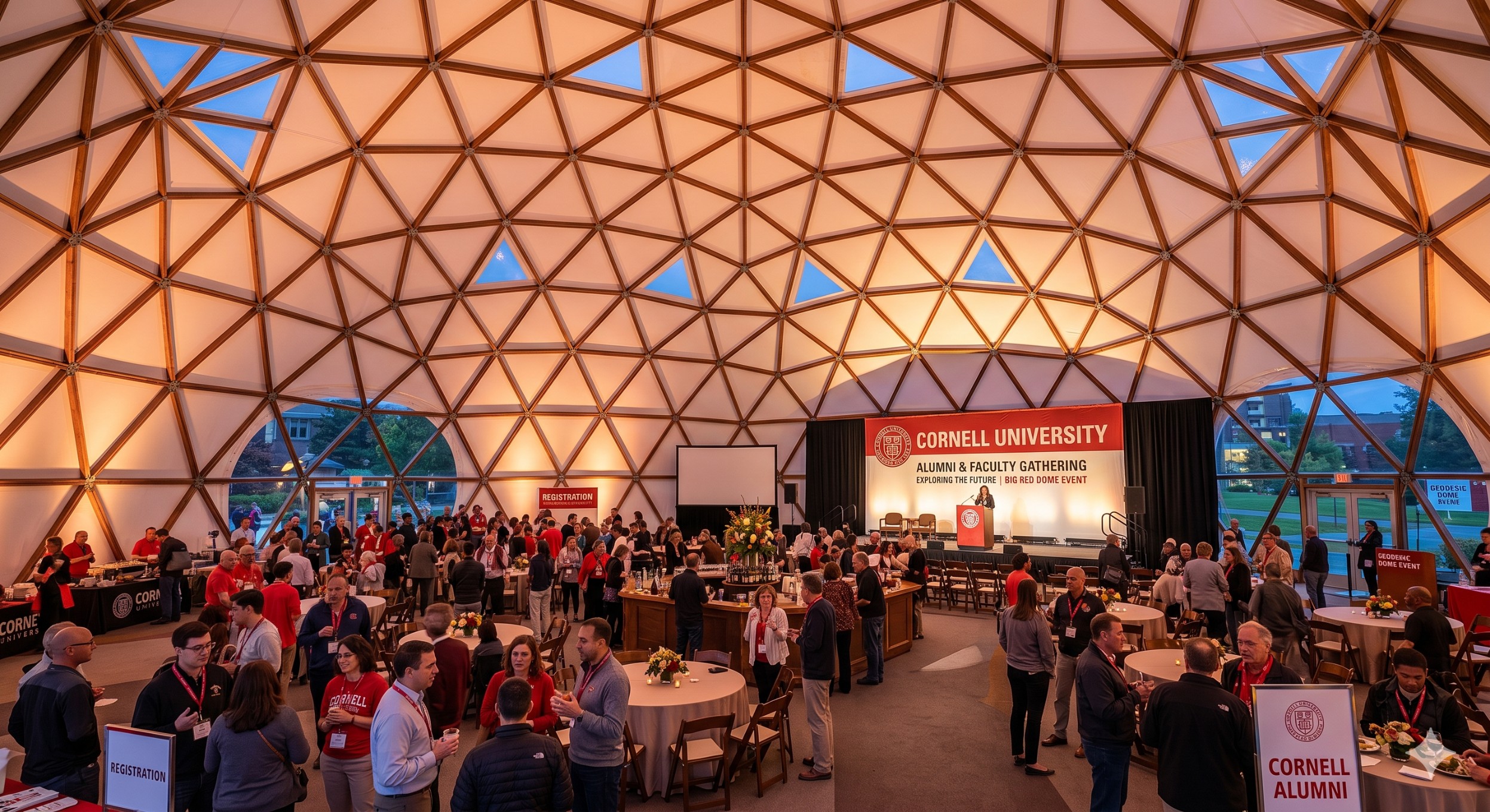 Alumni and faculty gathering in the Baker House event tent