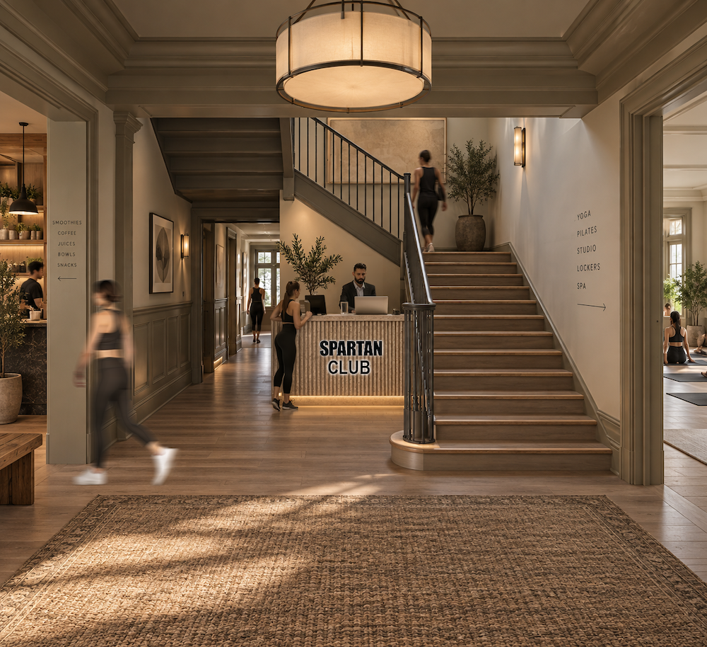 Entry to the Spartan Club amenity space at Baker House