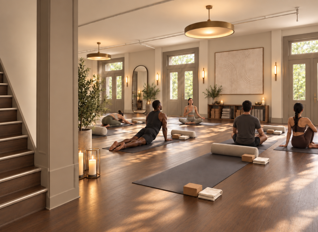 Yoga studio at Baker House's Spartan Club